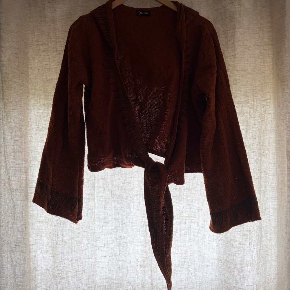 Open-Front Rust Hooded Cardigan - Picture 2 of 4